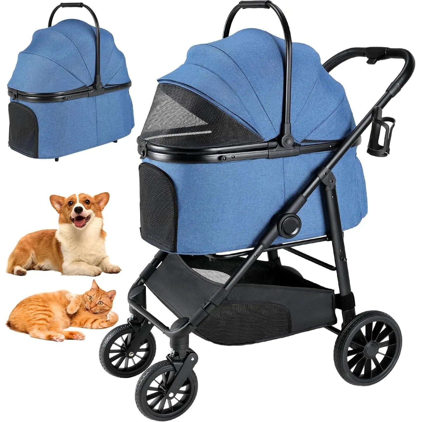 All Terrain Foldable Pet Stroller With Carrier