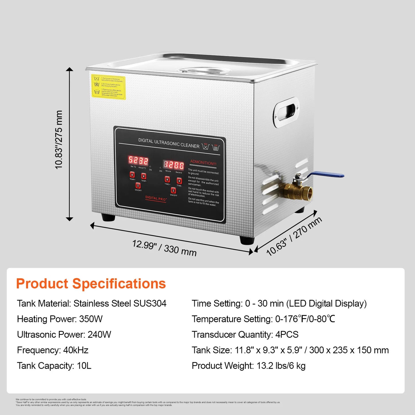 SucceBuy Ultrasonic Cleaner Stainless Steel Portable