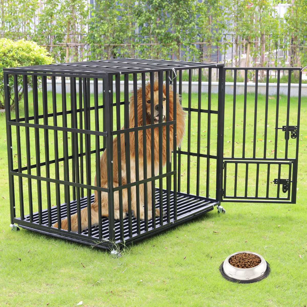 Borwart Heavy Duty Metal Dog Crate With Tray And Wheels