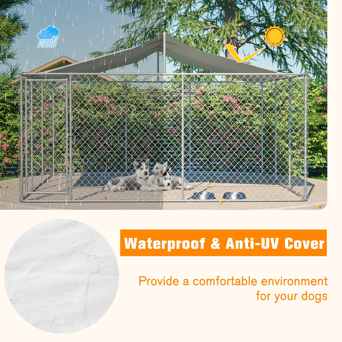 Heavy Duty Galvanized Steel Outdoor Dog Kennel With Cover
