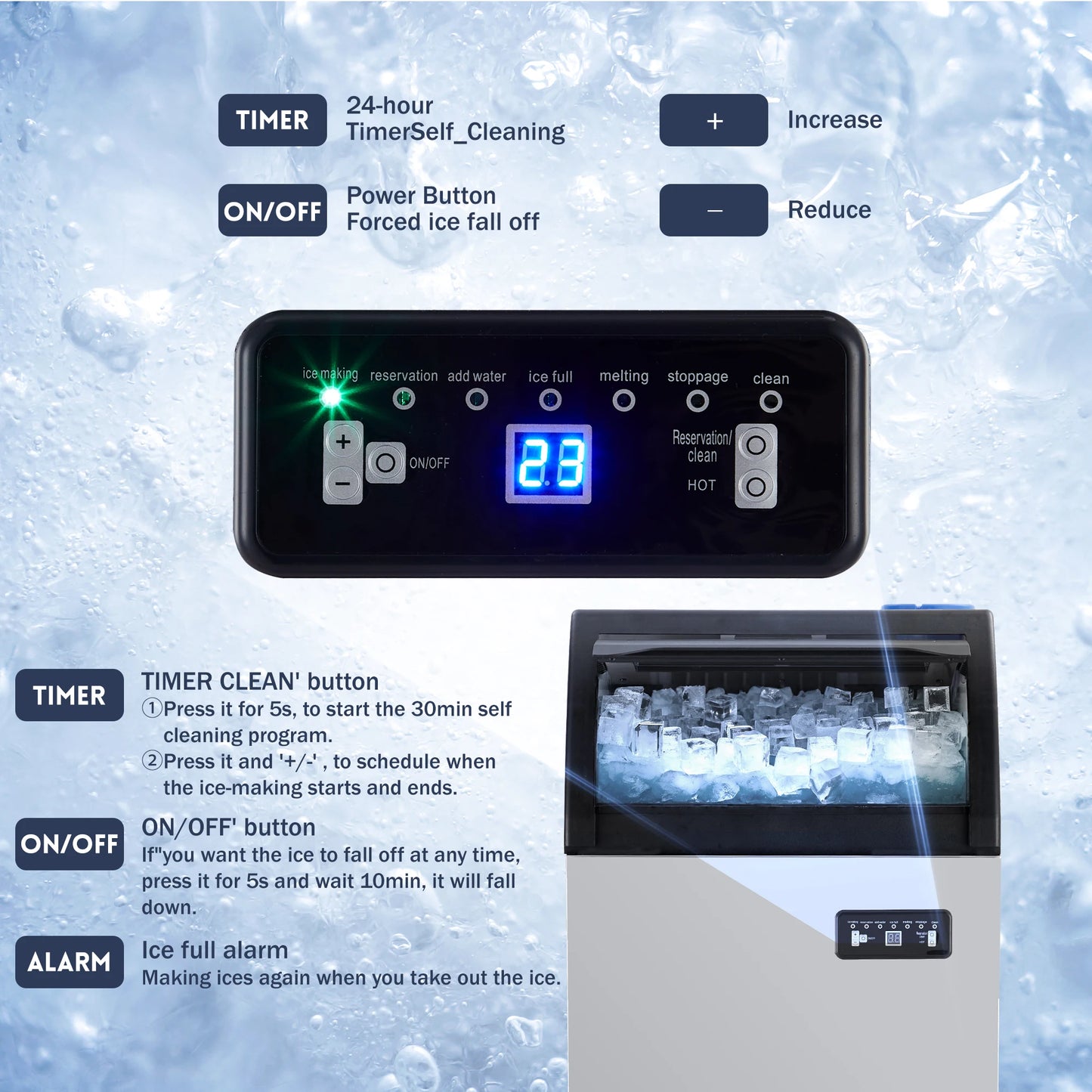 Acekool Commercial Ice Maker 100 Lbs Bar Office Use
