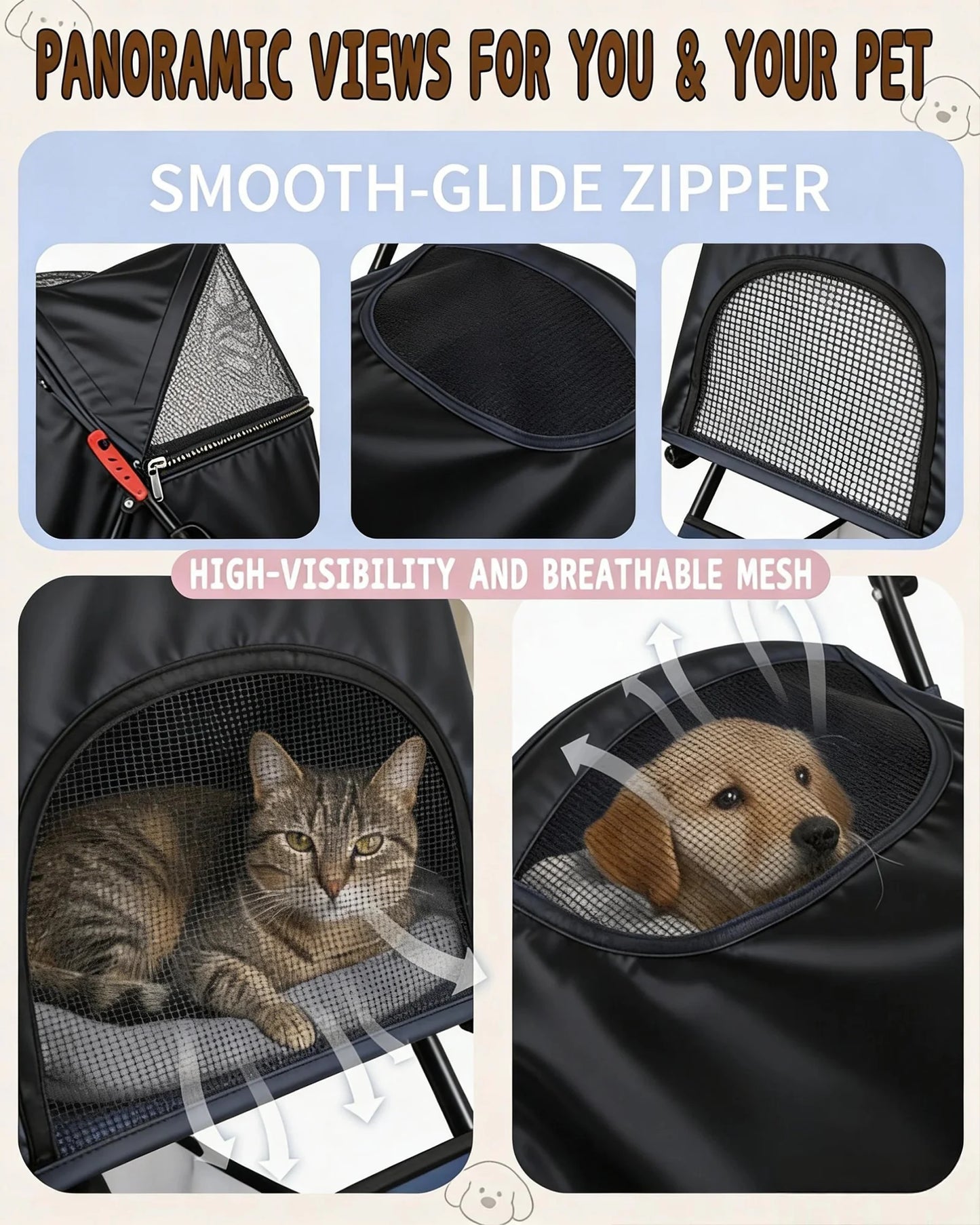 Cabusatly Lightweight Pet Stroller With Storage Basket