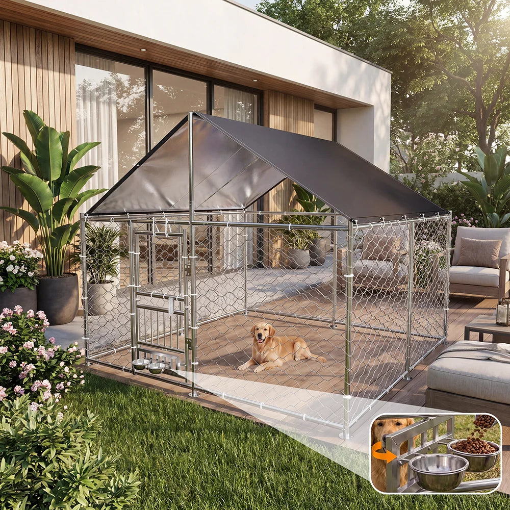 Heavy Duty Dual Opening Large Dog Kennel Stainless Steel Bowl