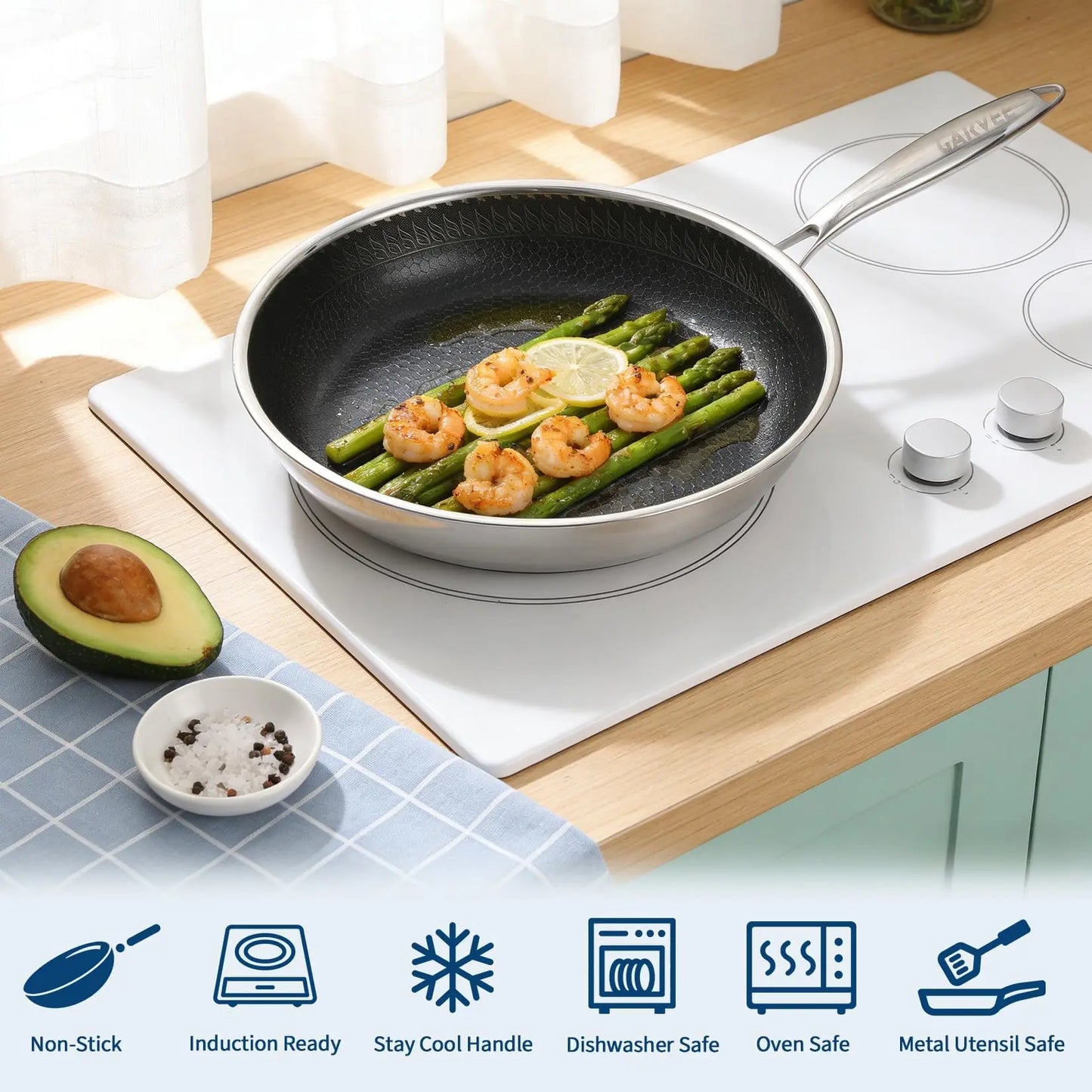 HiMISS Tri-Ply Stainless Steel Nonstick Frying Pan Set