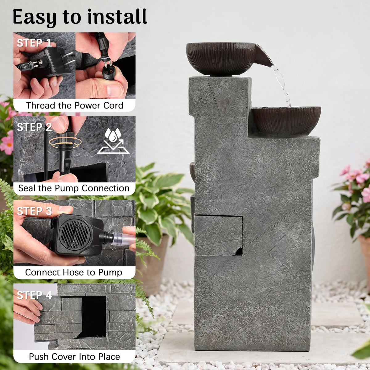 Modern LED Cascading Water Fountain For Patio Garden