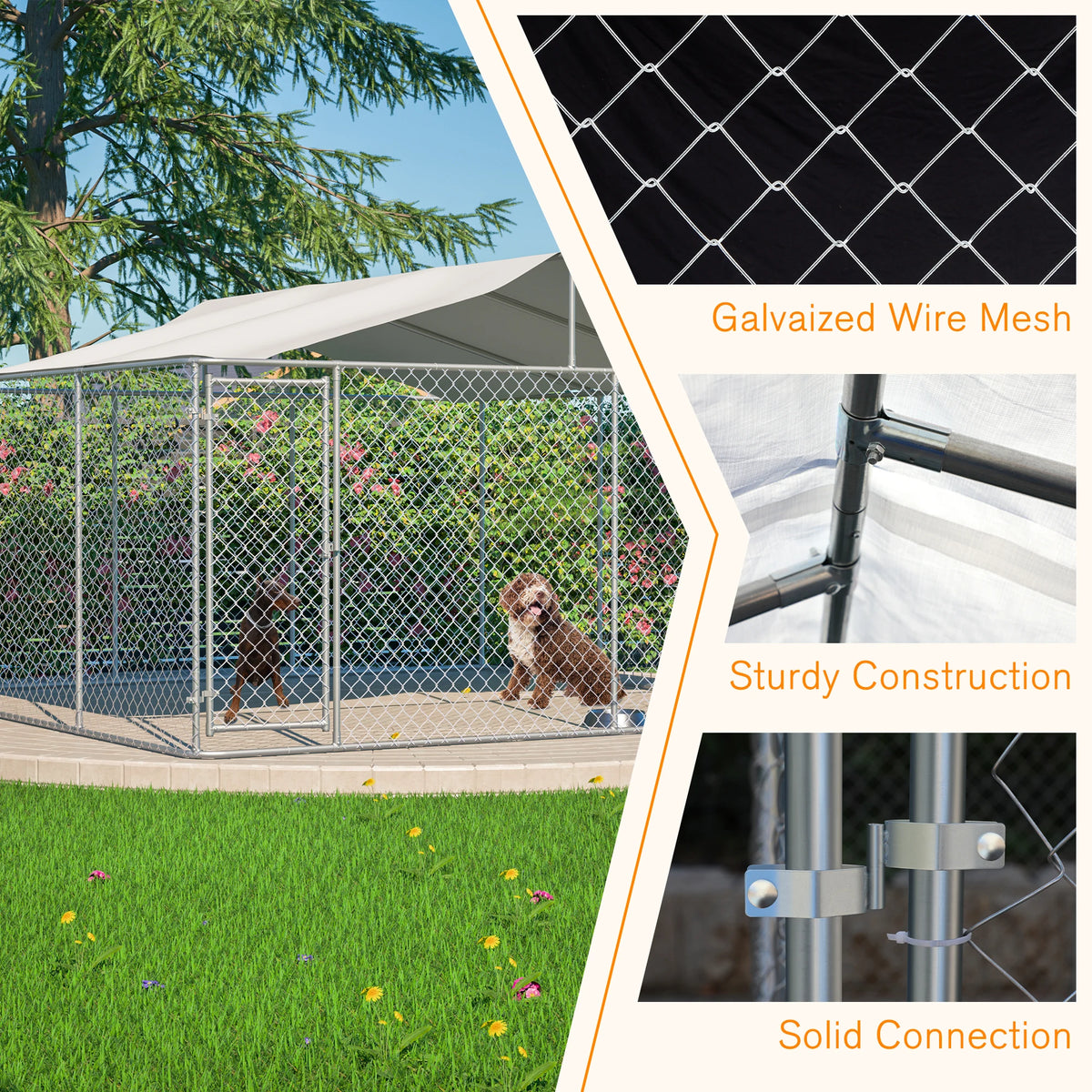 Heavy Duty Galvanized Steel Outdoor Dog Kennel With Cover