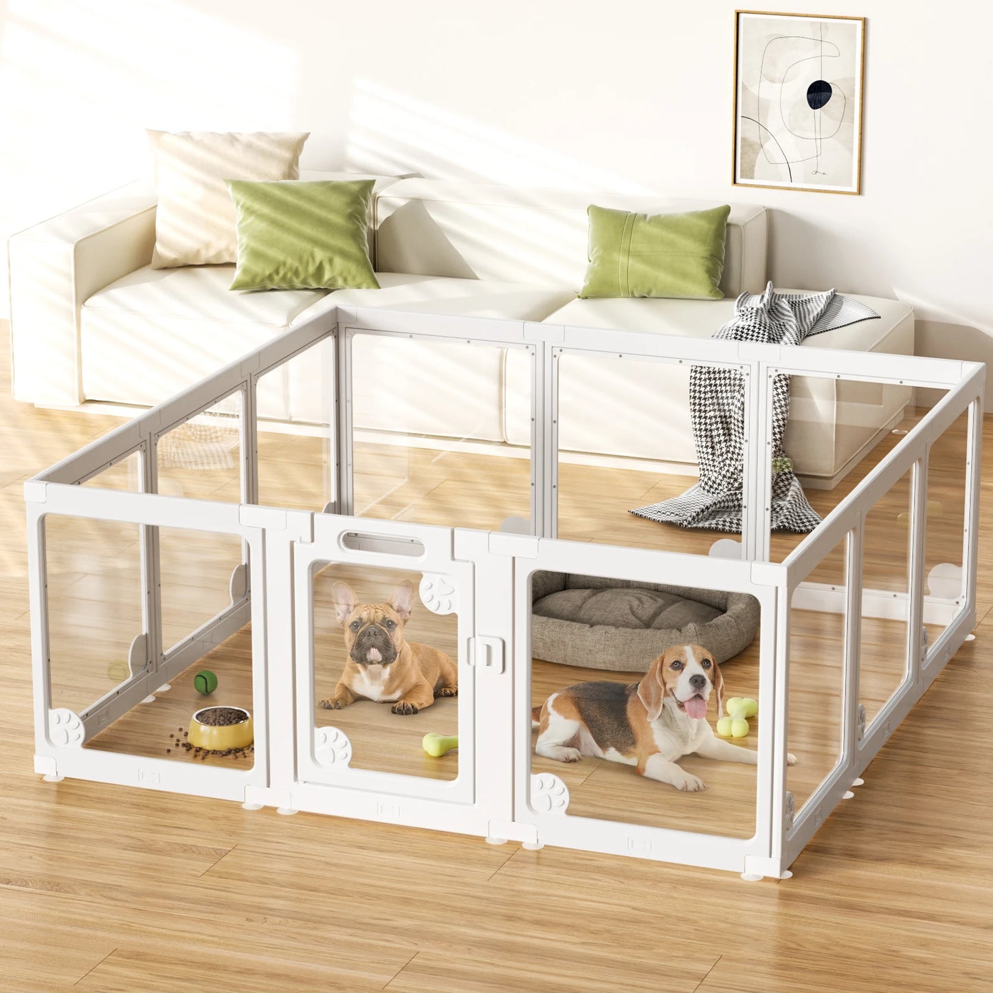 Clear Acrylic Dog Play Pen Indoors 24", 8 Panels Transparent Puppy Playpen with Door for Small Dogs Puppies, Modular Plastic Pet Playpen Cage Fence Crate for Cat Kitten Rabbit
