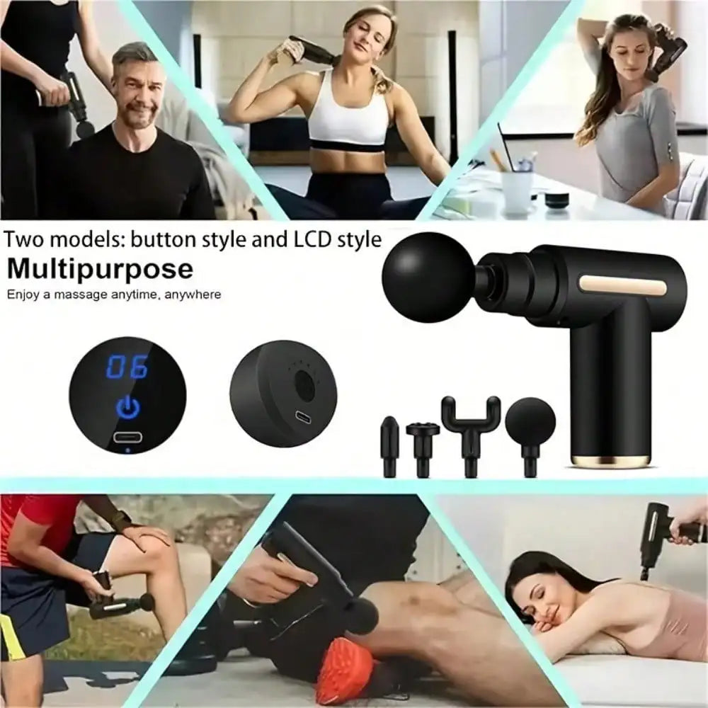 Fascia Massage Gun Portable Muscle Massager With 4 Heads