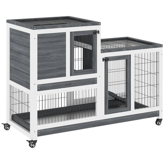 Elevated Wooden Rabbit Hutch With Ramp Indoor Small Pets