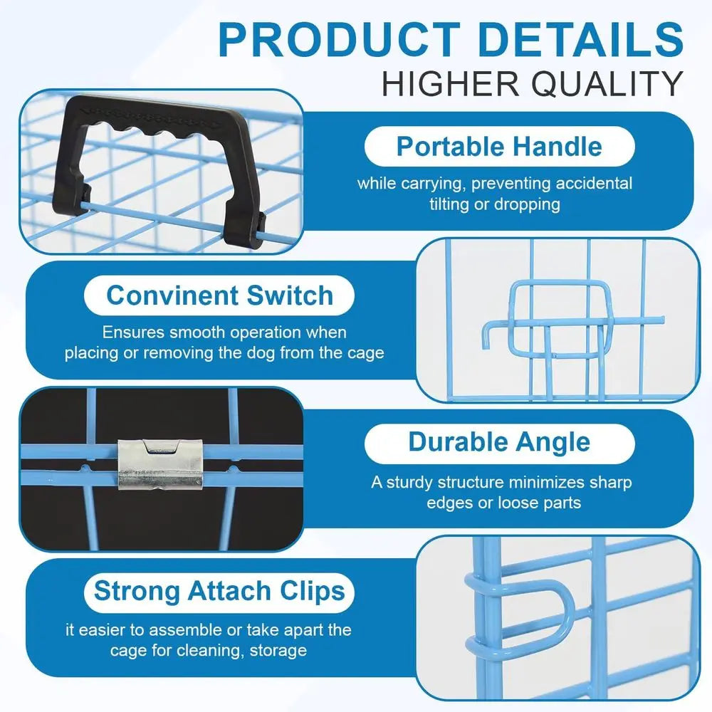 Secure Metal Dog Crate Double Doors Leak Proof Pan