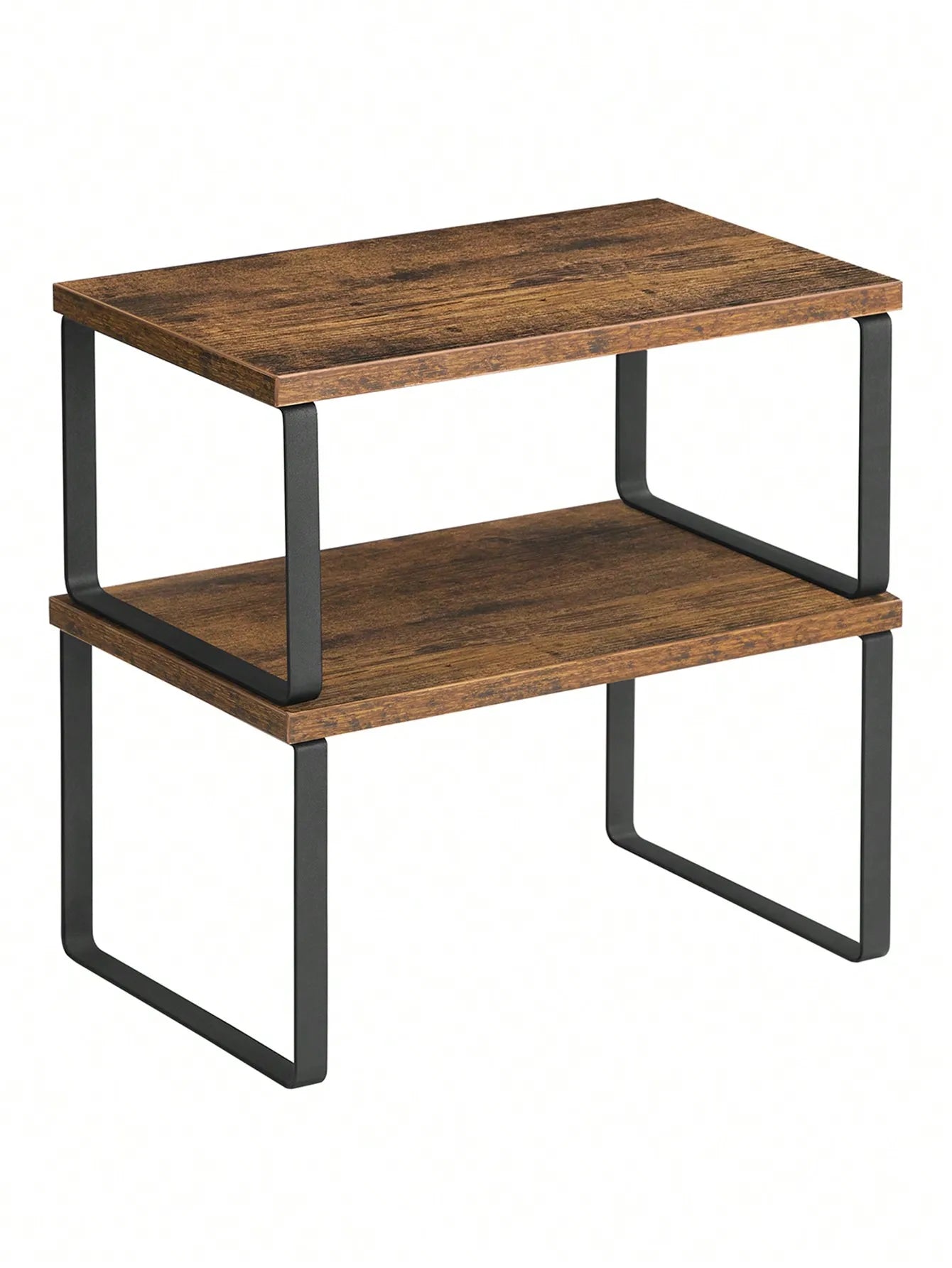 Stackable Cabinet Organizer Shelf Set With Metal Wood Top