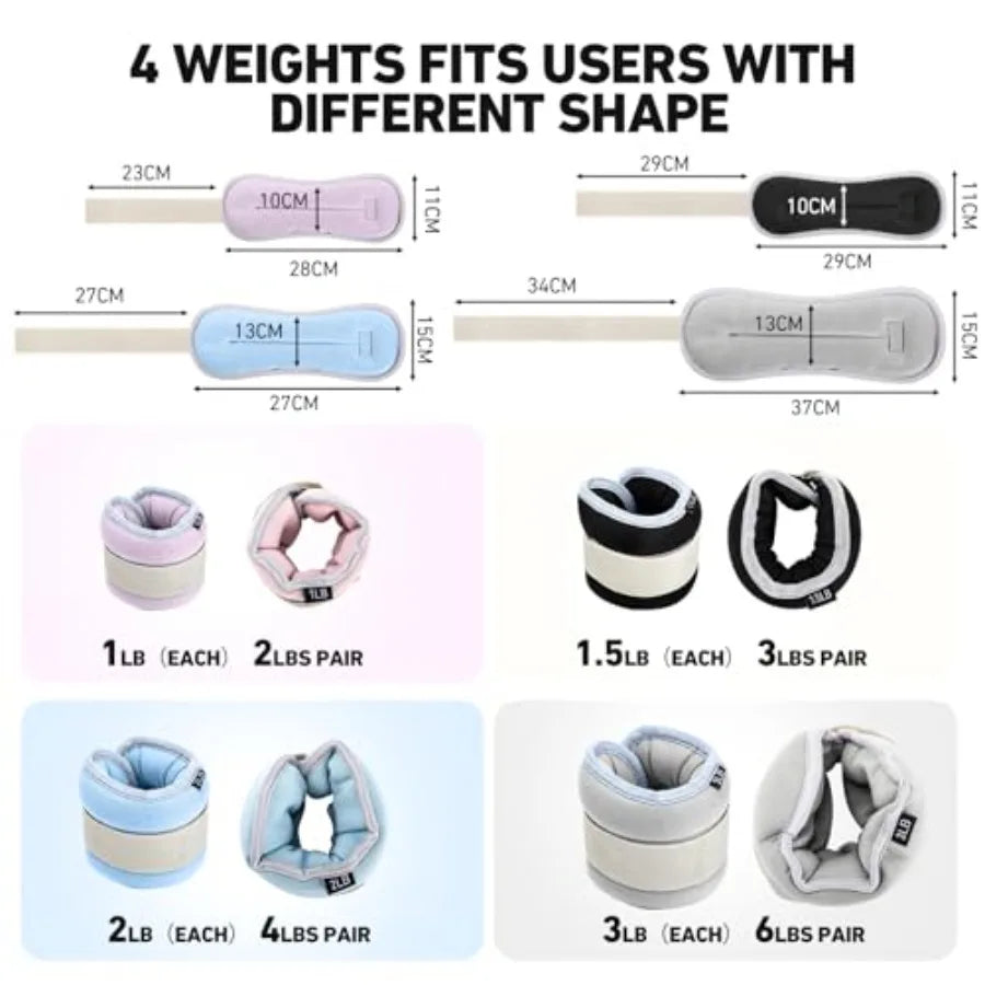 Ankle Weights Set Neoprene Adjustable 2 3 4 6 Lbs