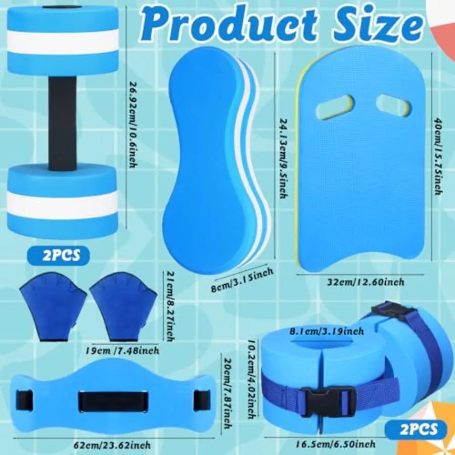 Water Aerobics Set With Foam Dumbbells Kickboard Buoy Gloves