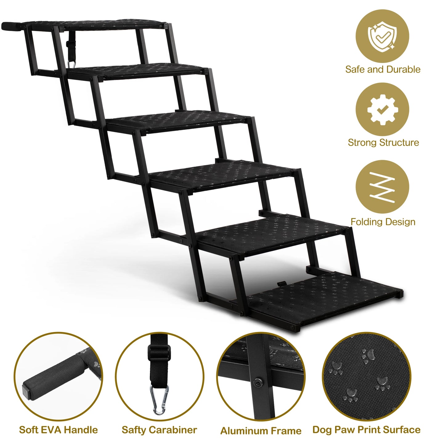 Adjustable Foldable Dog Stairs Set Stainless Steel Pet Steps