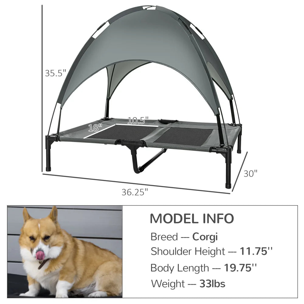 PawHut Elevated Portable Dog Cot Bed With UV Canopy