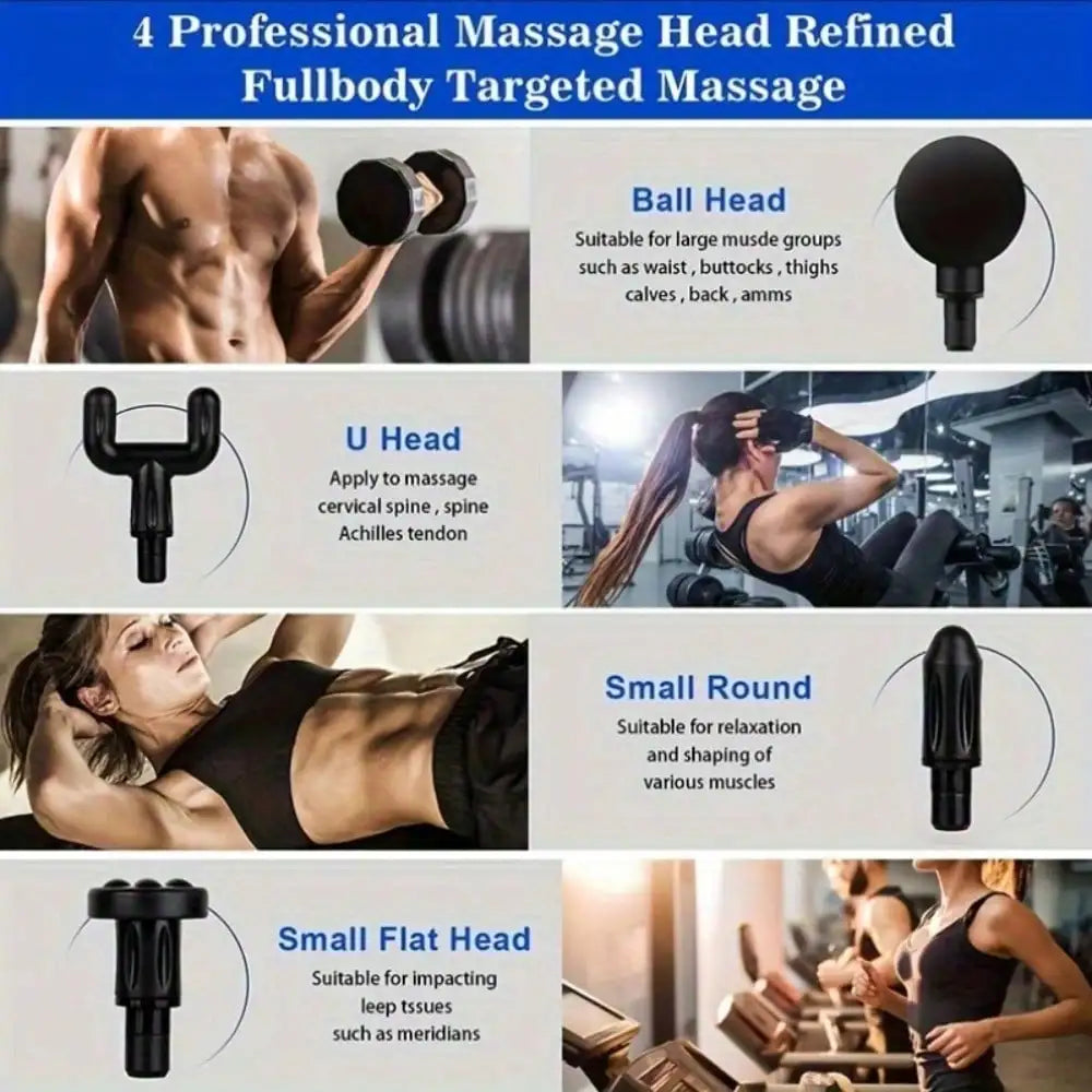Fascia Massage Gun Portable Muscle Massager With 4 Heads
