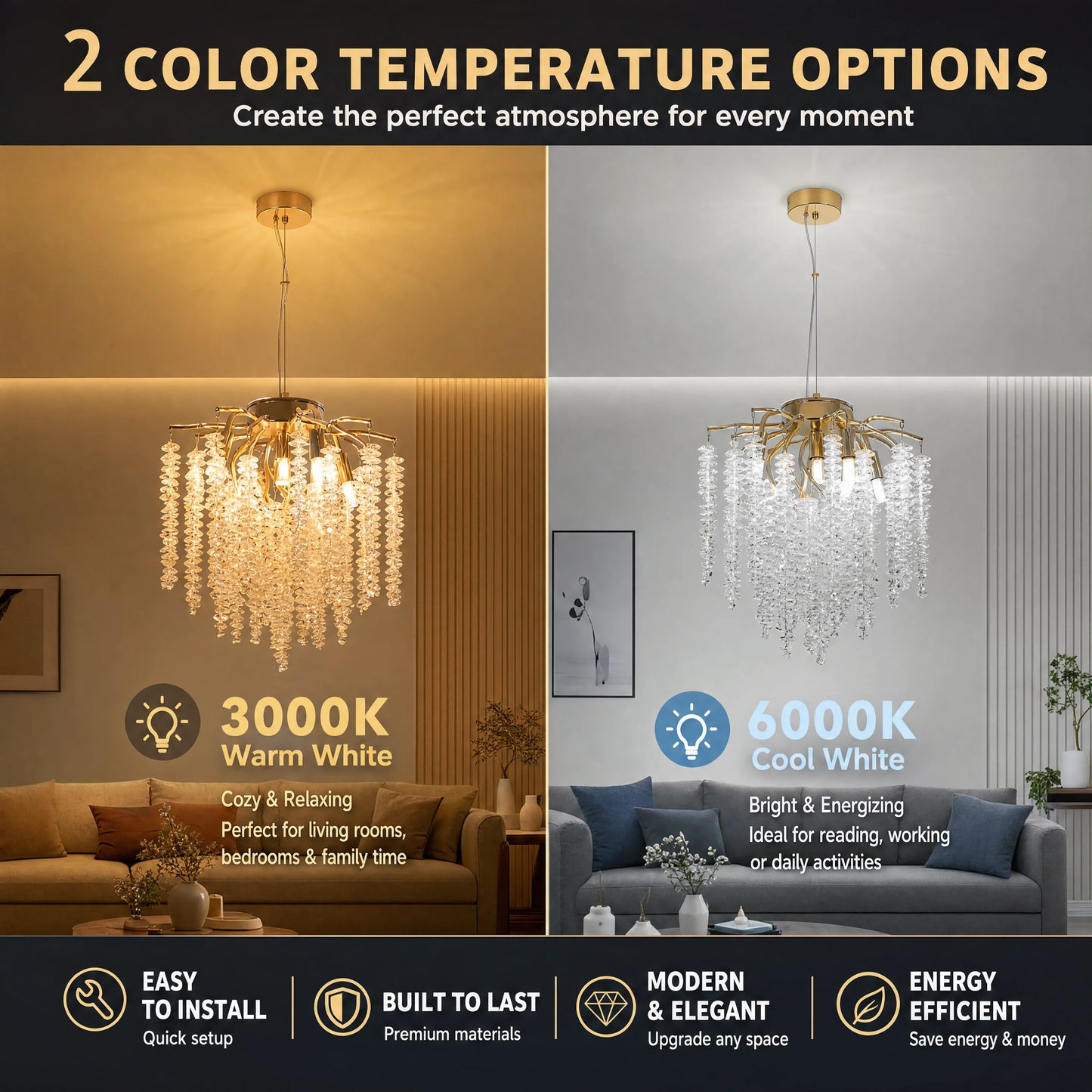 Gold Crystal Tree Chandelier Pendant Light Fixture