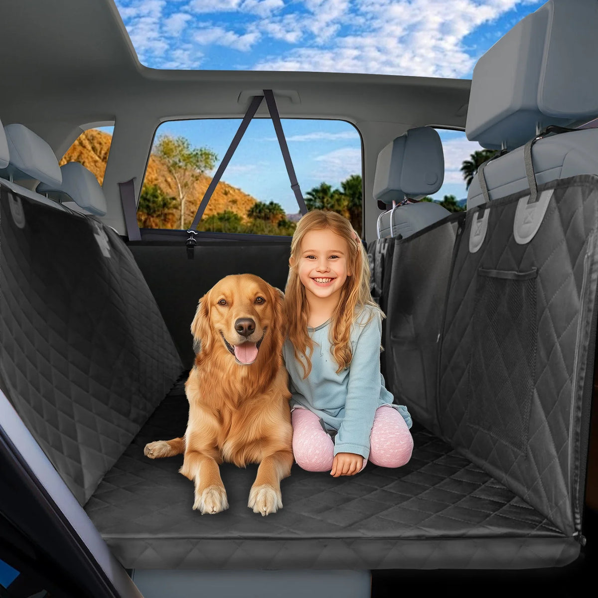 Bingopaw Hard Bottom Dog Car Seat Cover With Pockets