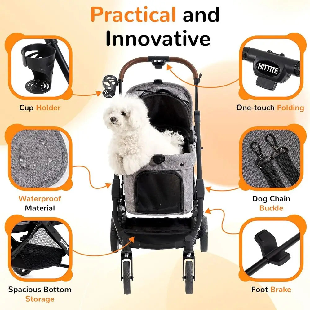 Ticify All-Terrain Pet Stroller With Weatherproof Cover