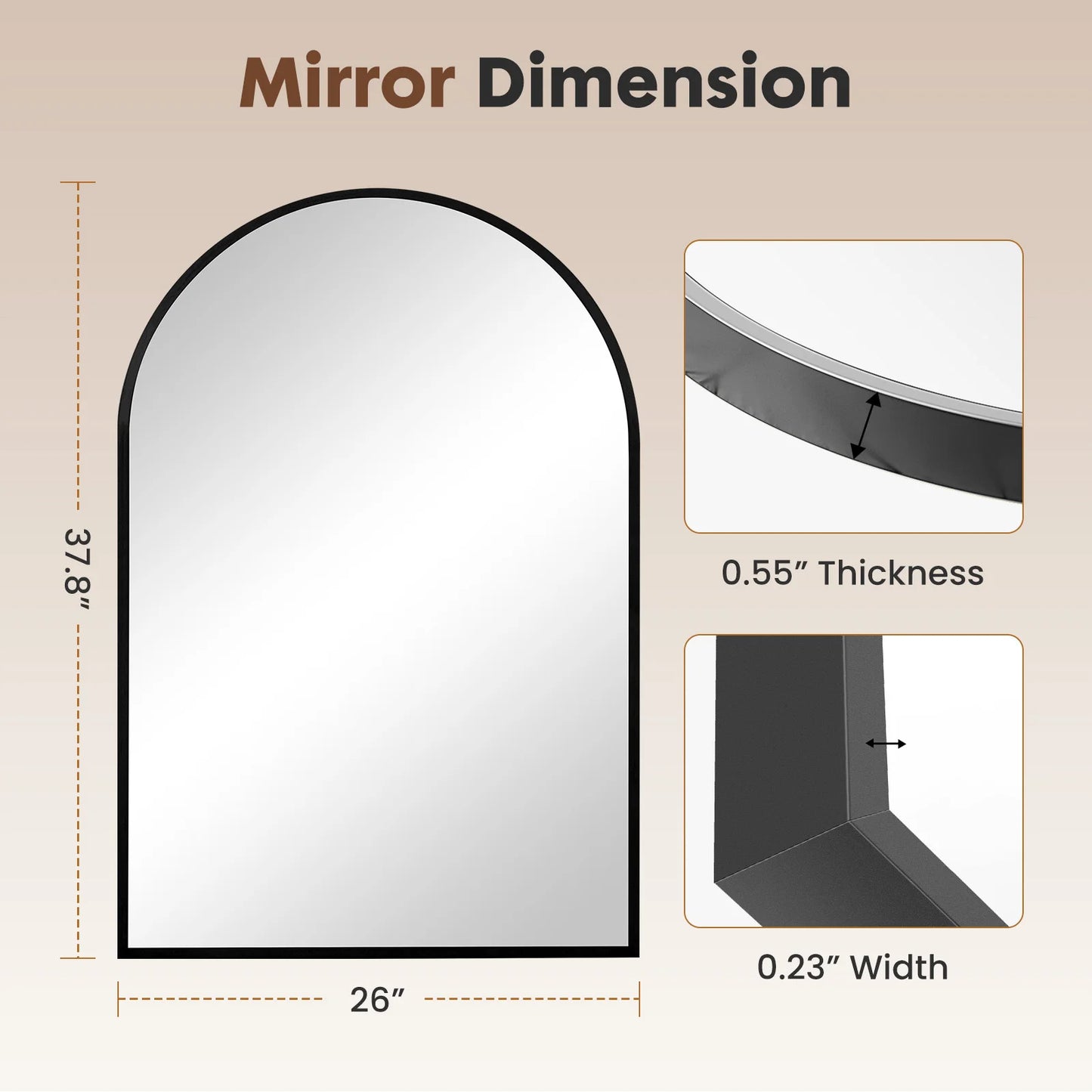 JHK Arched Metal Framed Bathroom Mirror For Wall Hanging