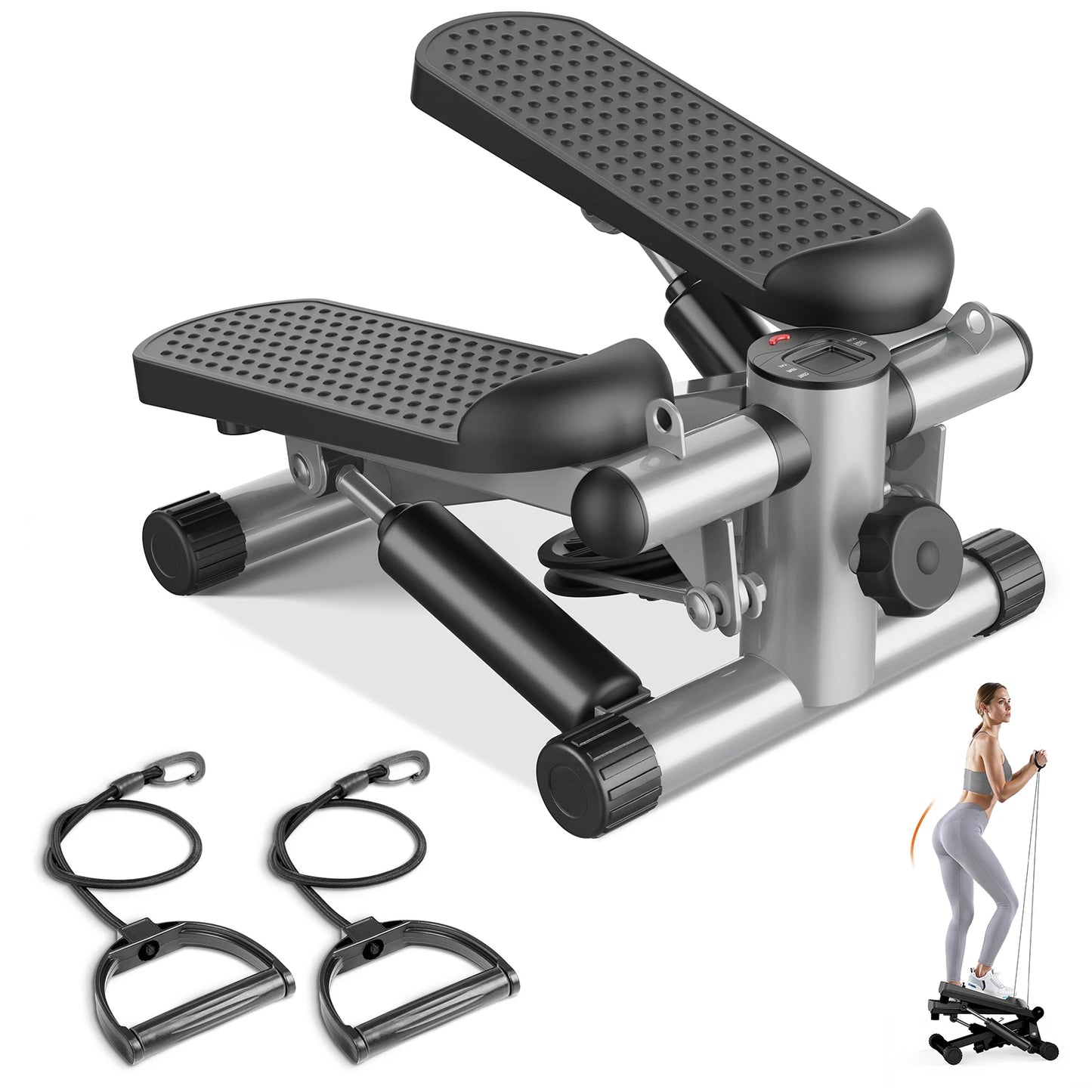 Mini Stepper With Resistance Bands LCD Monitor