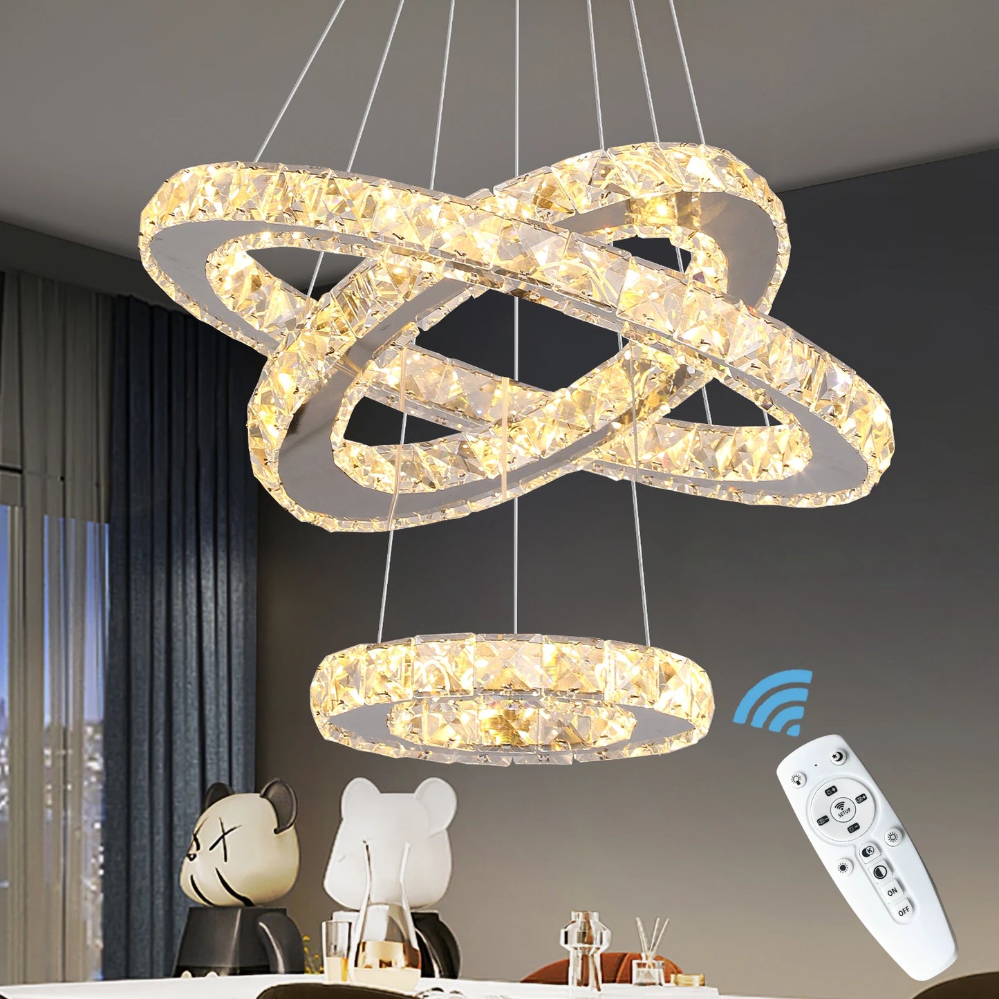 GreeLustr Modern Crystal Pendant Ring Chandelier