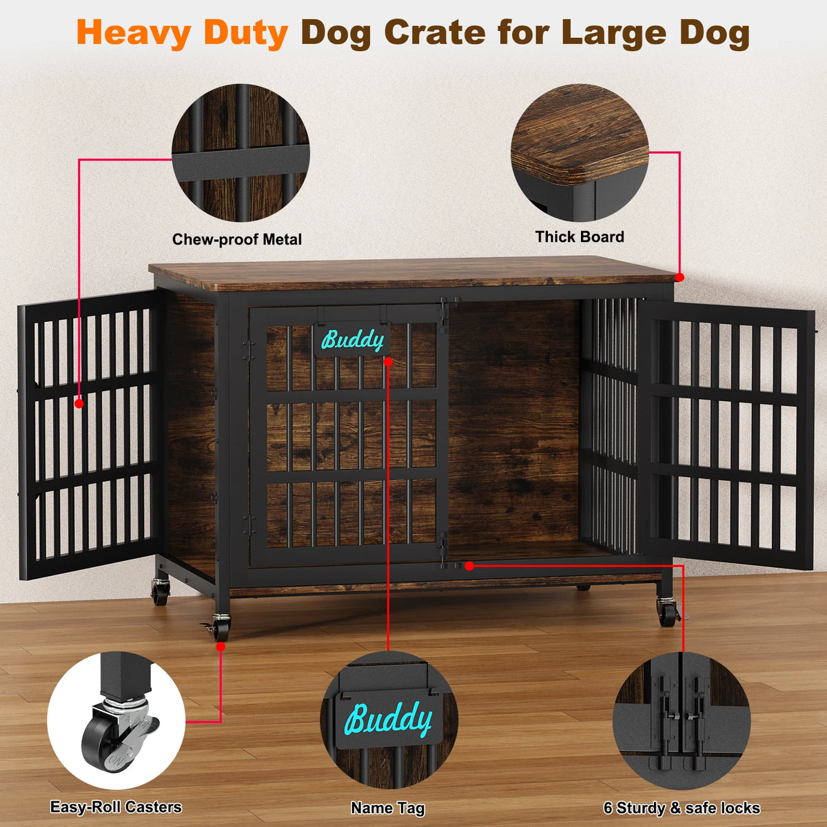 Heavy Duty Dog Crate Furniture With Casters And Wheels