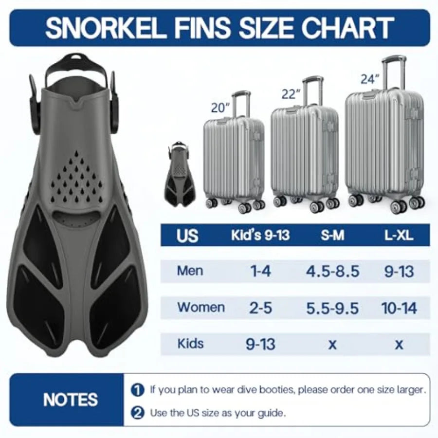 Travel Snorkel Fins Open Heel Flippers for Adults