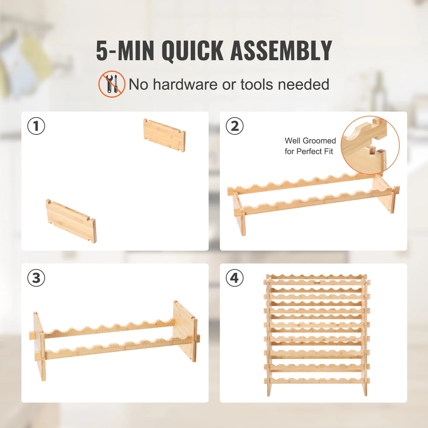 SucceBuy Bamboo 8 Tier Stackable Wine Rack Free Standing