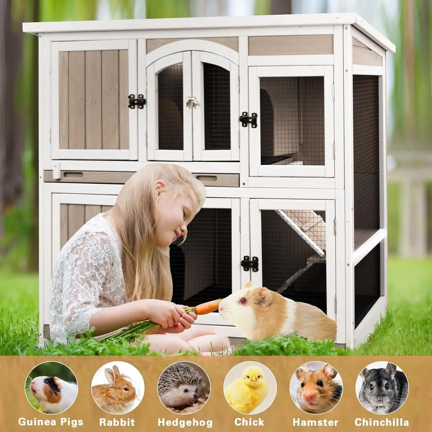 Wooden Guinea Pig Cage Two-Story Indoor Hamster Habitat