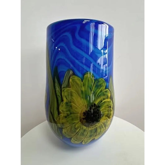 Hand Blown Art Glass Sunflower Vase