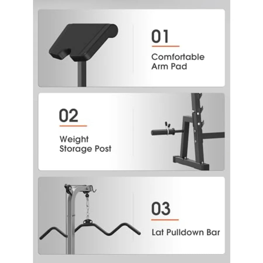 Weight Bench With Lat Pulldown System And Preacher Curl Pad