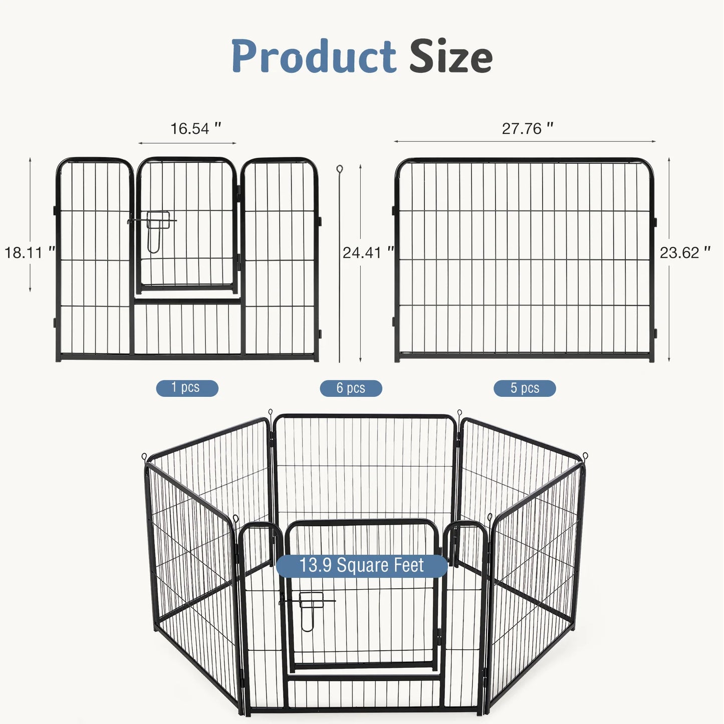 JHK Foldable Metal Dog Playpen 6 Panels