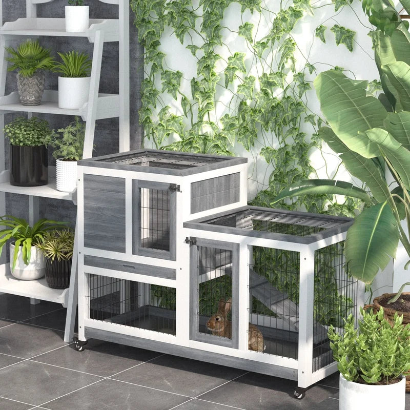 Elevated Wooden Rabbit Hutch With Ramp Indoor Small Pets