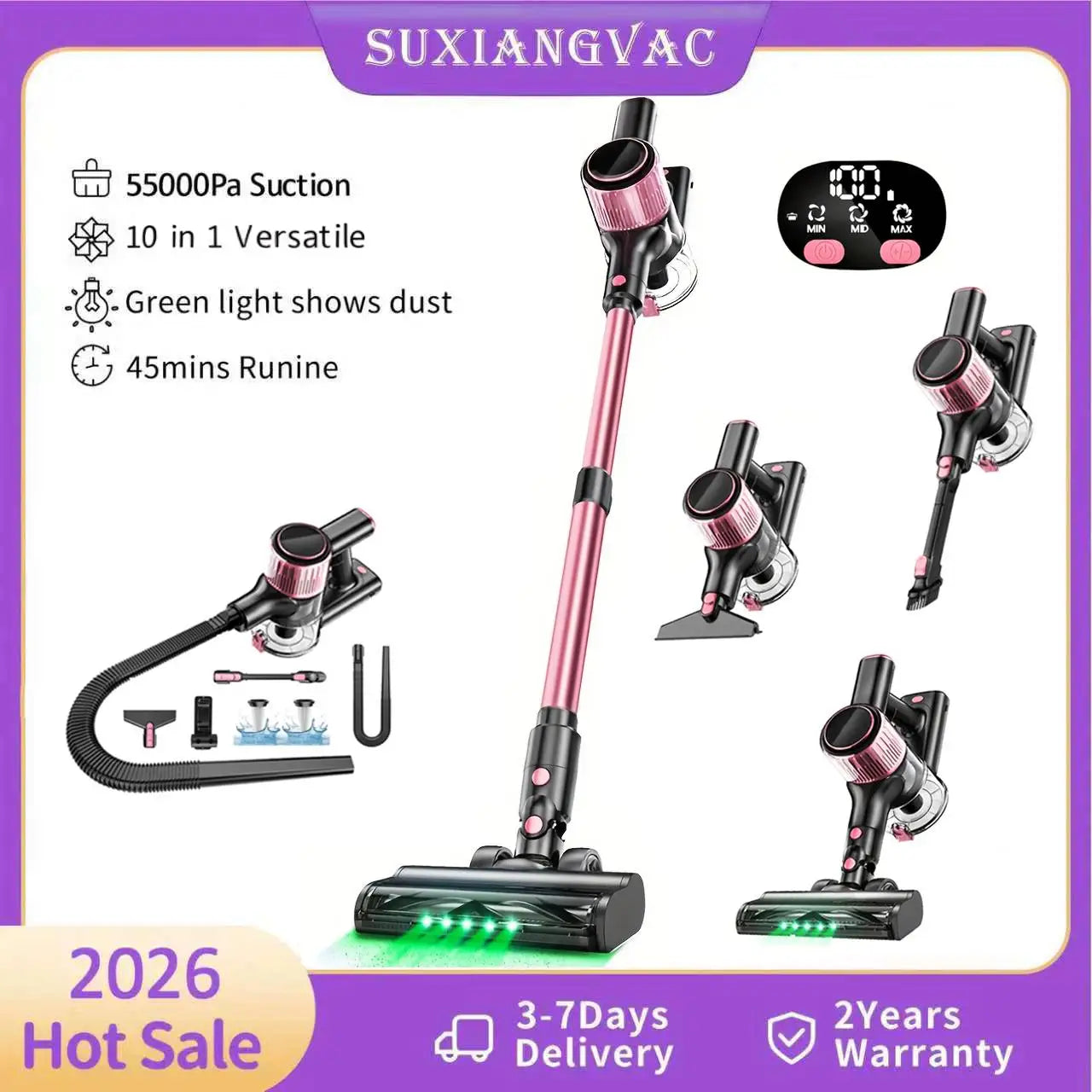 SUXIANGVAC Cordless Vacuum Cleaner 55Kpa 500W 45min 10 In 1