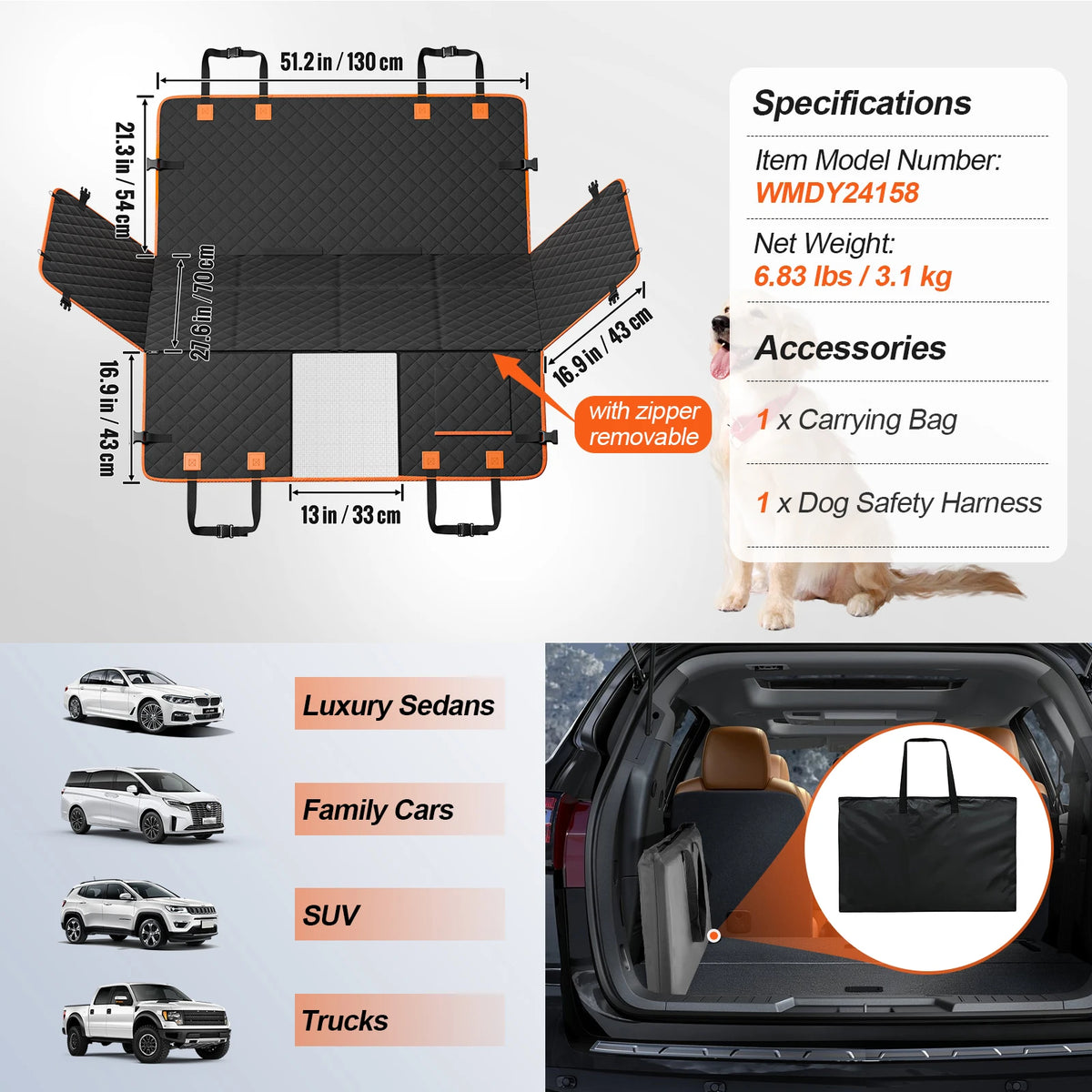 SucceBuy Back Seat Dog Extender With Mesh Window