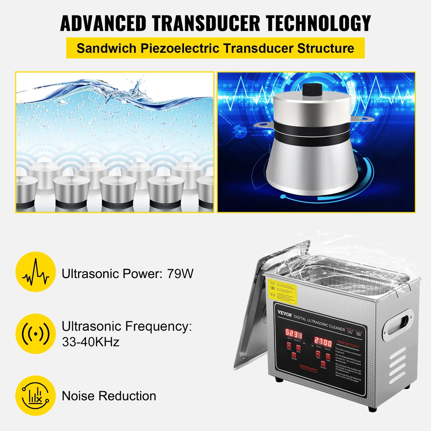 SucceBuy Ultrasonic Cleaner Stainless Steel