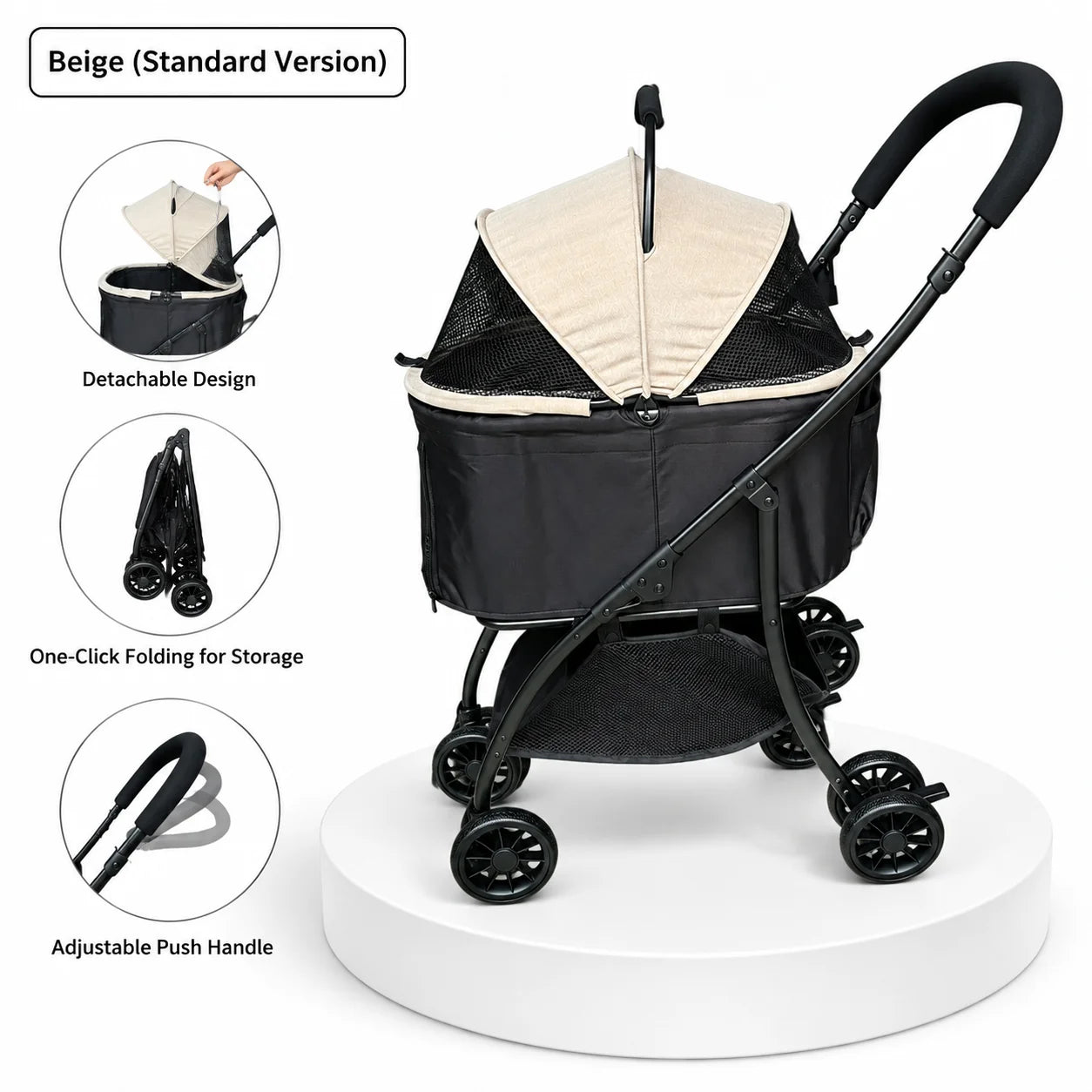 2-in-1 Detachable Pet Stroller Lightweight Foldable Carrier
