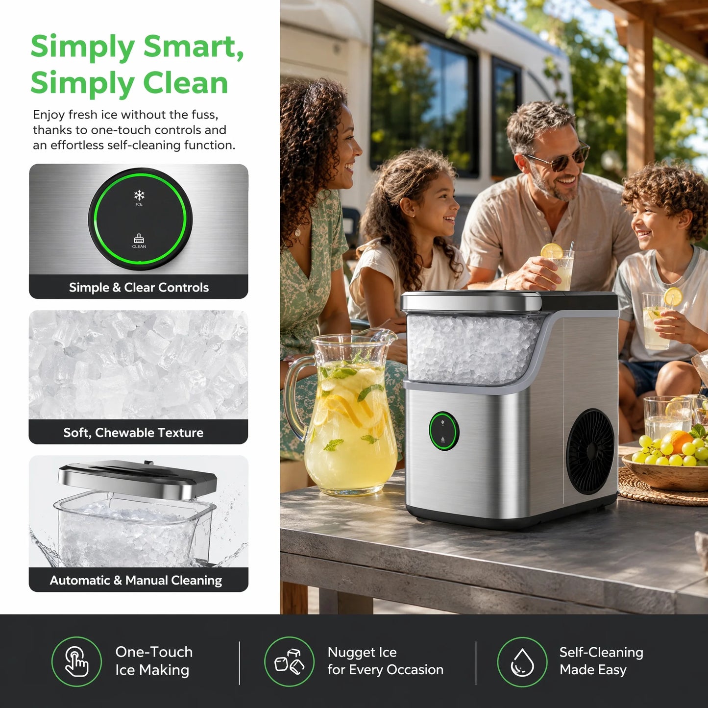 PHILERGO Portable Nugget Ice Maker Countertop Self Cleaning