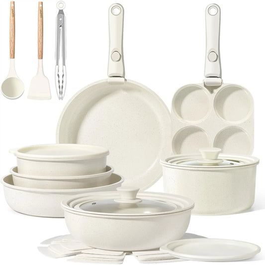 Ceramic Pots and Pans Set Non Stick, 21 Piece Detachable Handle Cookware, Healthy Non Toxic PFAS PFOA PTFE Free, Dishwasher &