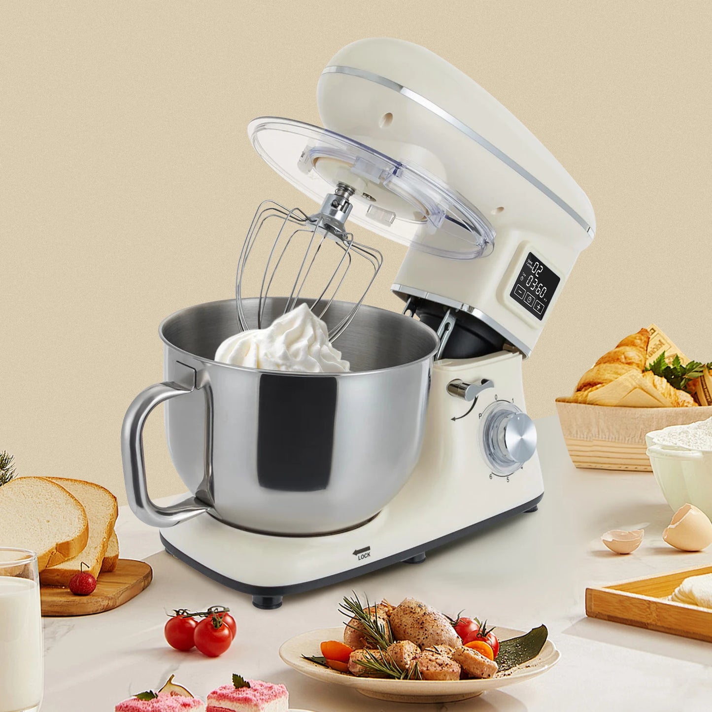 Digital Kitchen Stand Mixer With Timer And Dough Hook