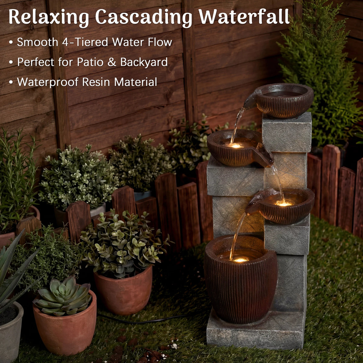 Modern LED Cascading Water Fountain For Patio Garden