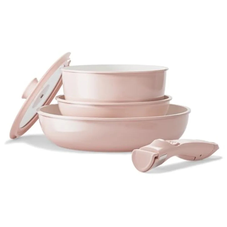 Pans and Pots Set Nonstick, Ceramic Cookware Set with Detachable Handles 16Pcs, Induction Dishwasher Oven Safe Kitchen Cooking