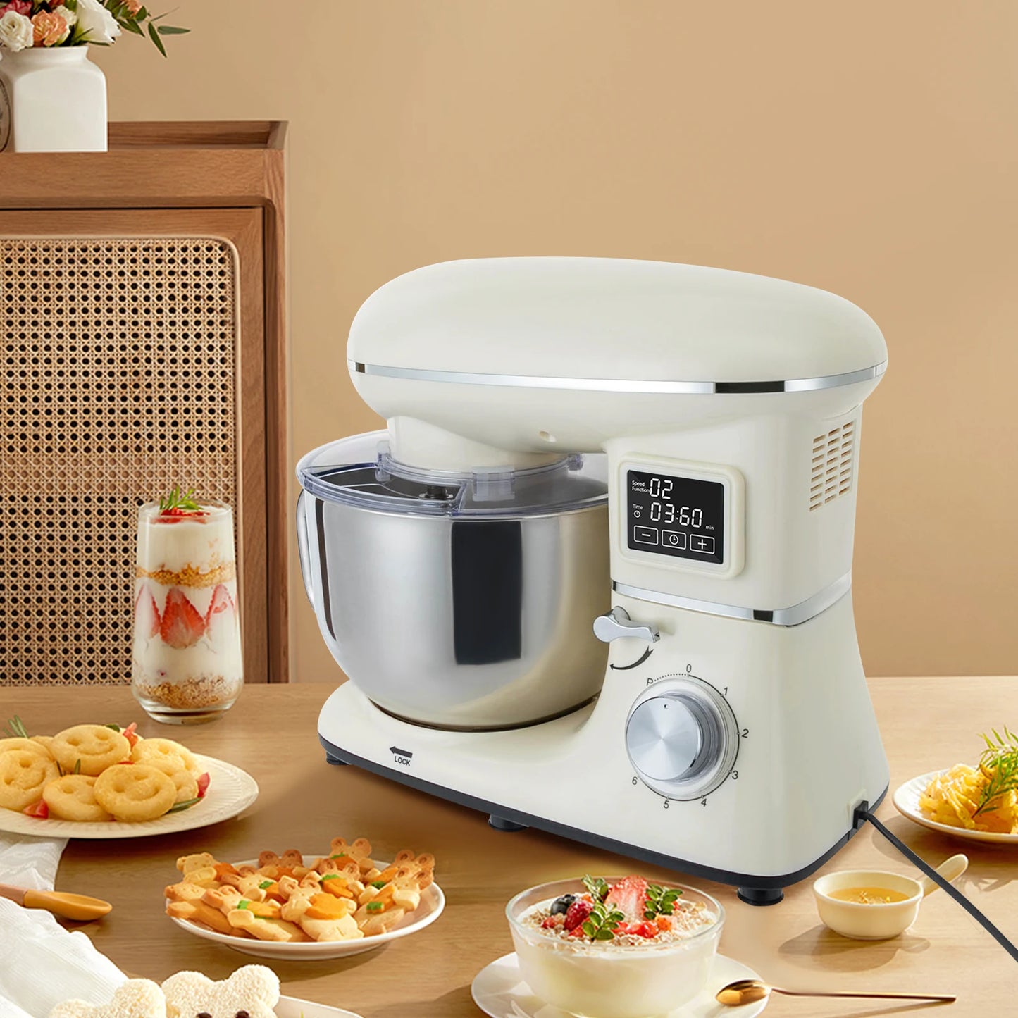 Digital Kitchen Stand Mixer With Timer And Dough Hook