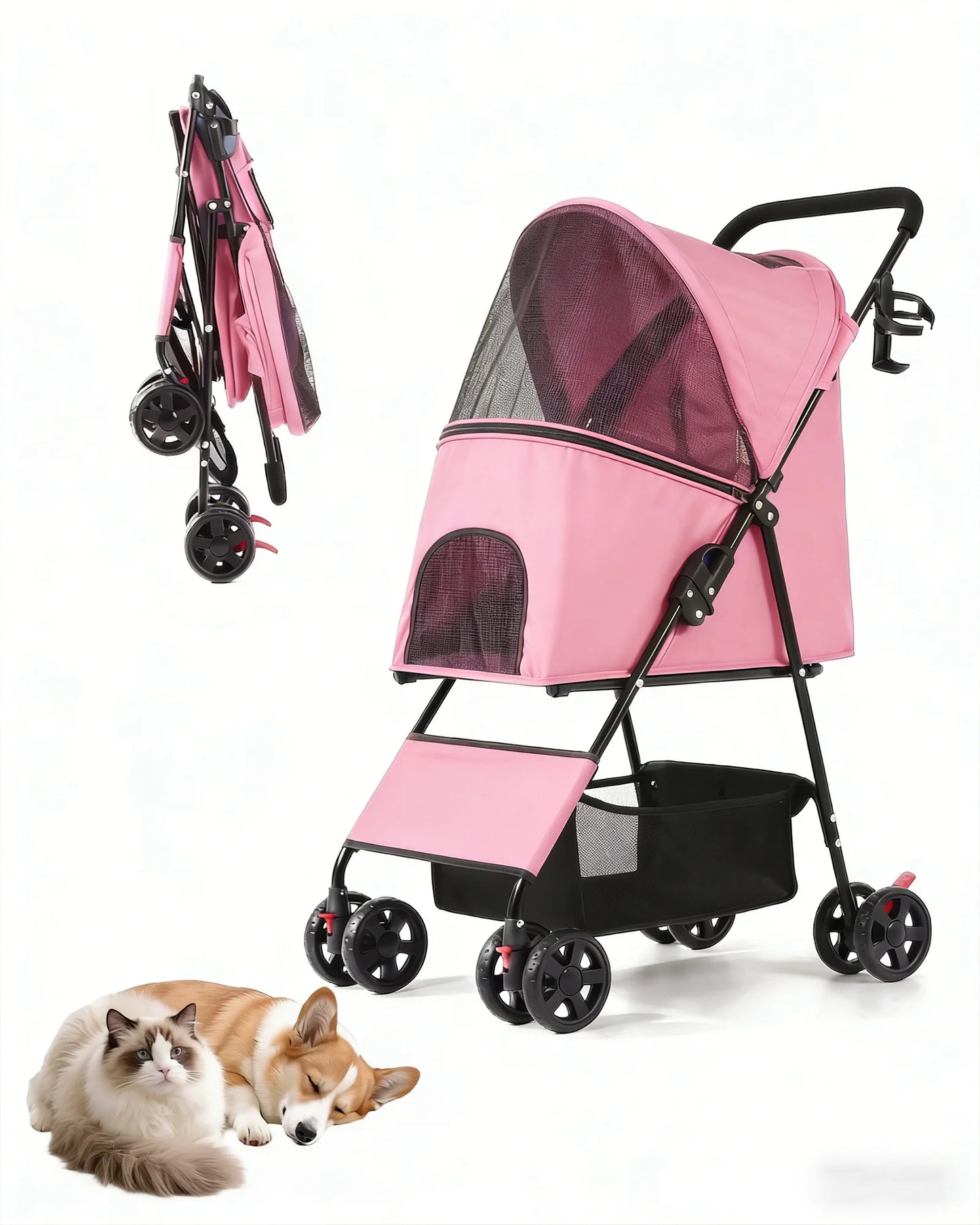 Cabusatly Lightweight Pet Stroller With Storage Basket
