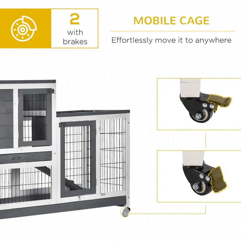Elevated Wooden Rabbit Hutch With Ramp Indoor Small Pets