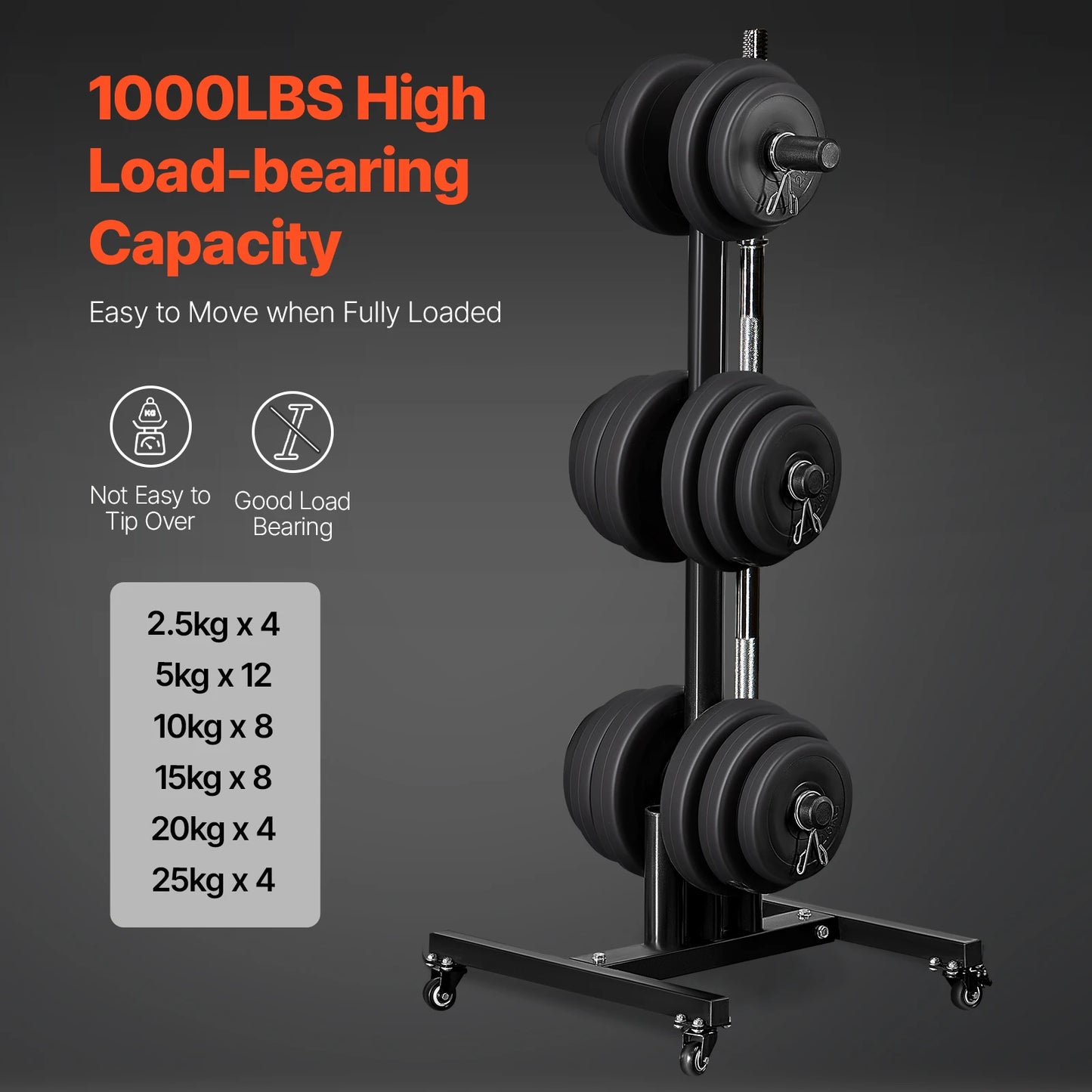 Weight Plate Rack Stand With Wheels 1000 Lb Capacity
