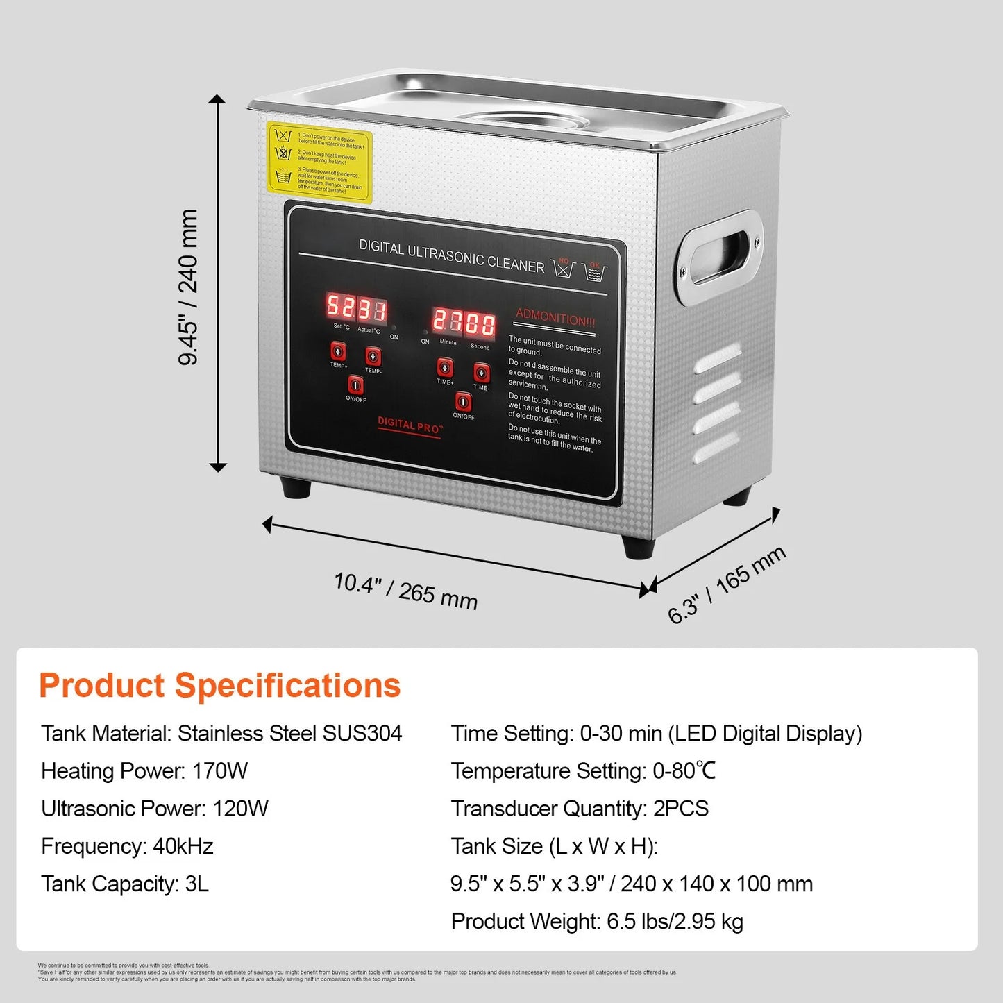 SucceBuy Ultrasonic Cleaner Stainless Steel Portable