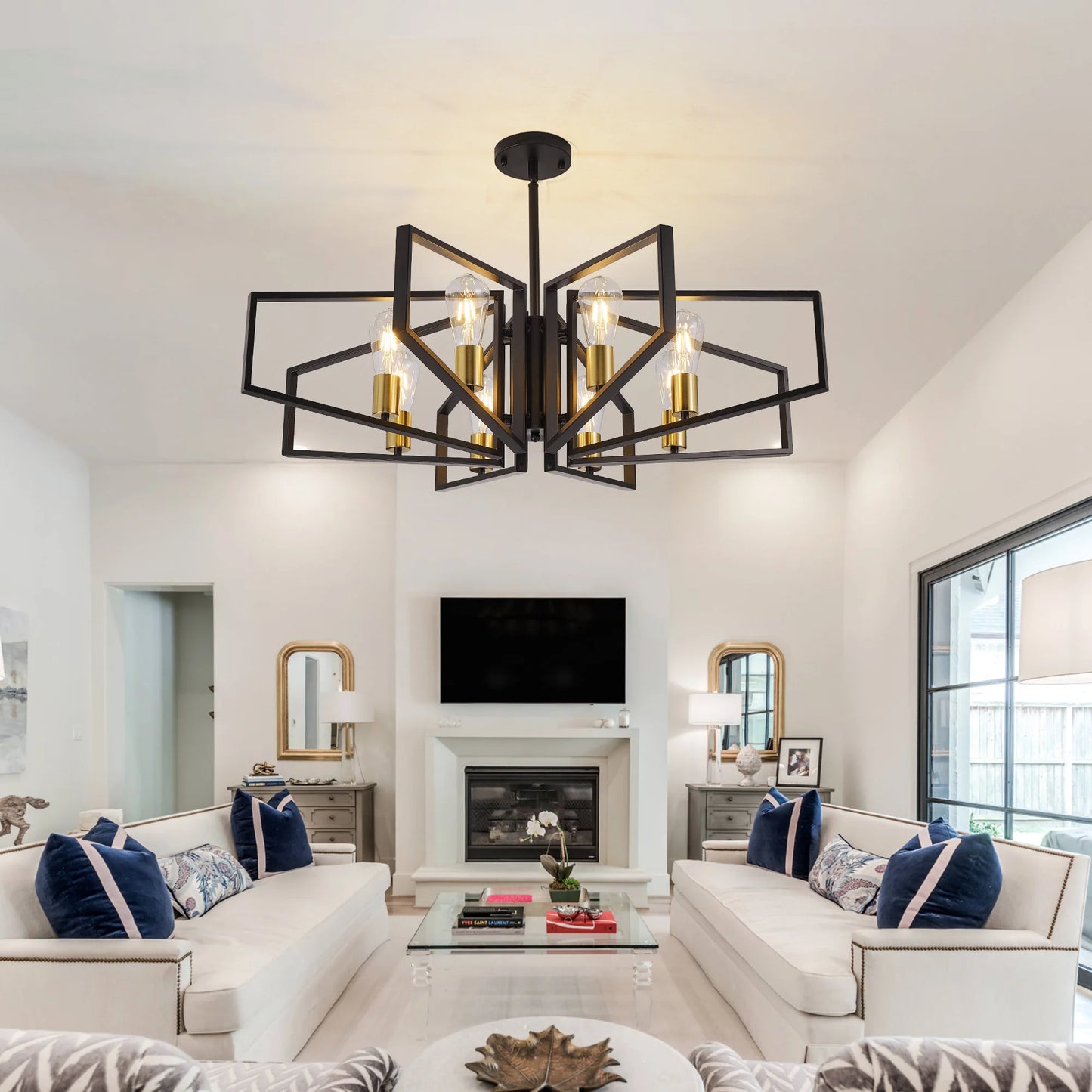 Geometric 8 Light Chandelier With Adjustable Height
