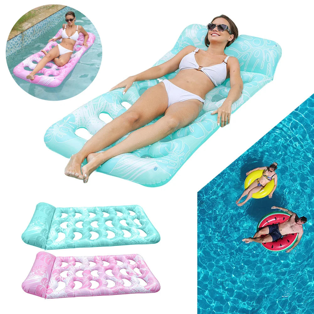 Inflatable Pool Float Lounger With Headrest Hammock Recliner